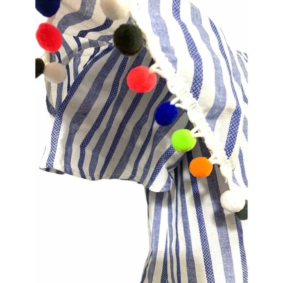 Bellamie Off The Shoulder Tunic Dress Striped Pom Pom Linen Blend Fun Small - Picture 4 of 11
